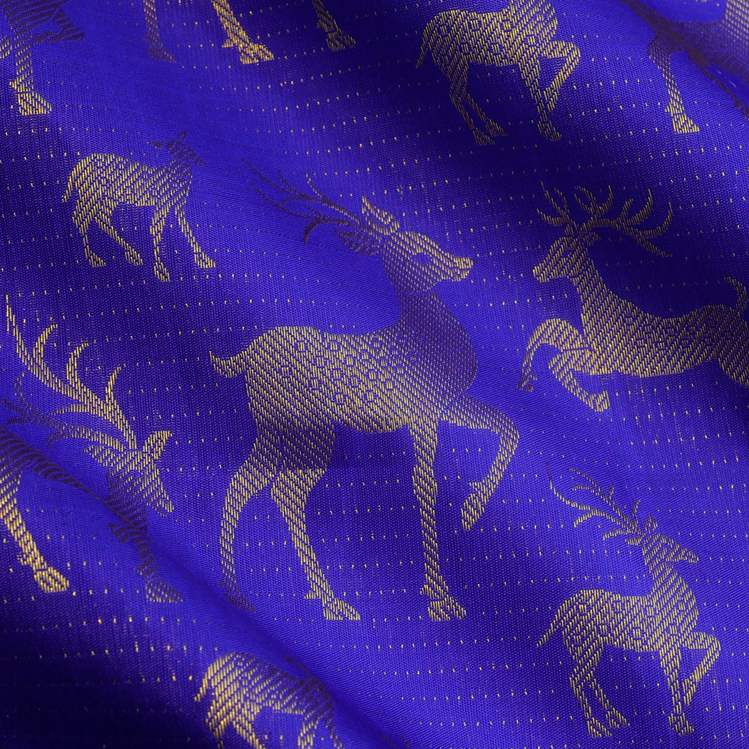 Azure Blue Silk Fabric With Deer Motifs