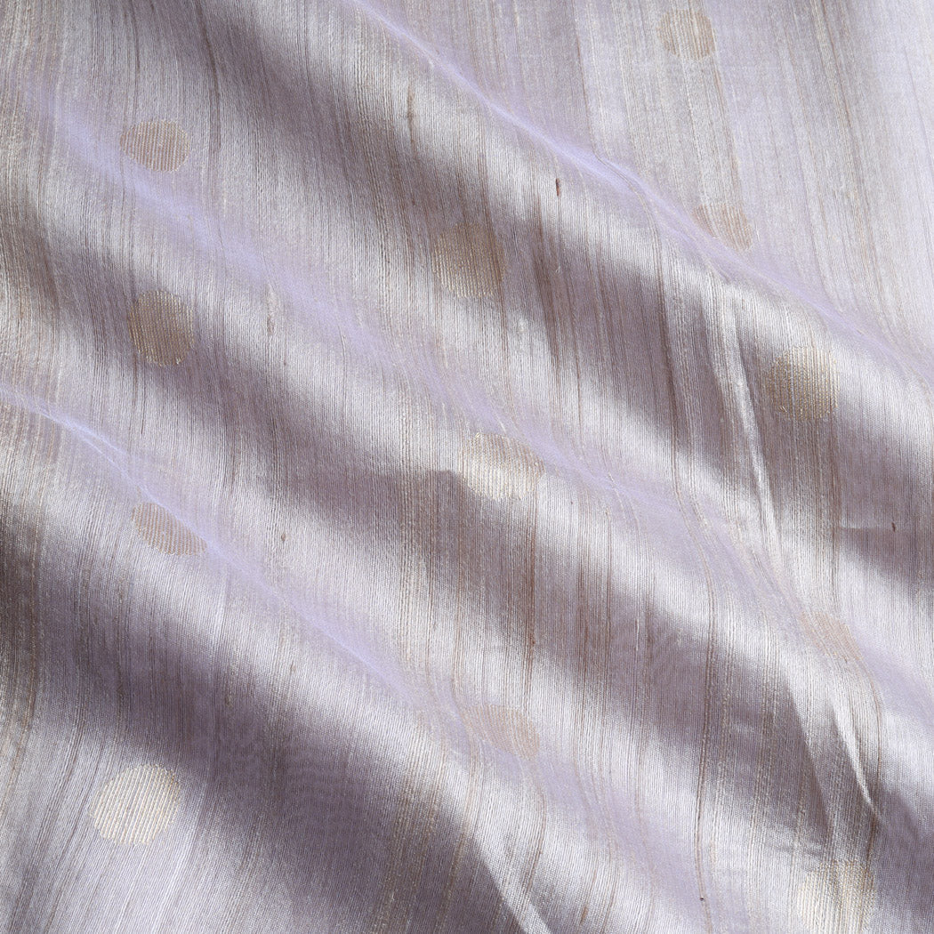 Pastel Grey Tussar Fabric With Polka Dots