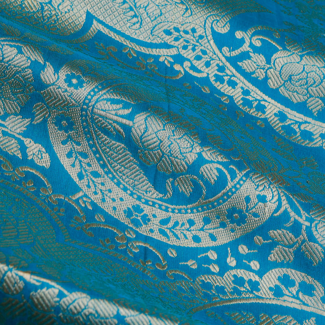 Blue Banarasi Silk Fabric With Floral Pattern
