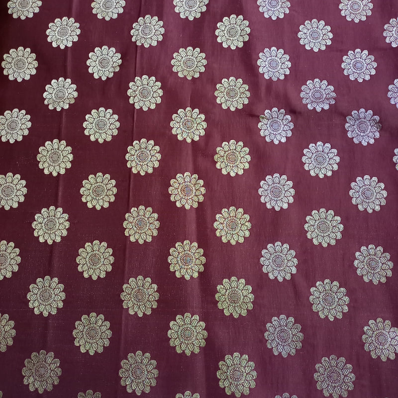 Deep Maroon Gaji Silk Fabric With Floral Buttis