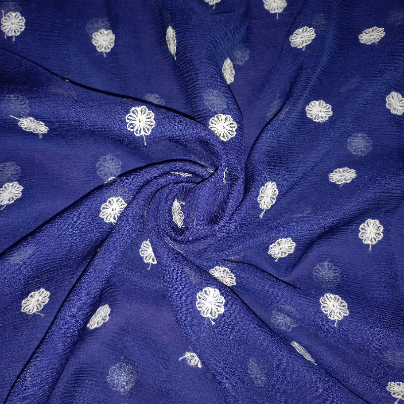 Royal Blue Color Chiffon Embroidery Fabric
