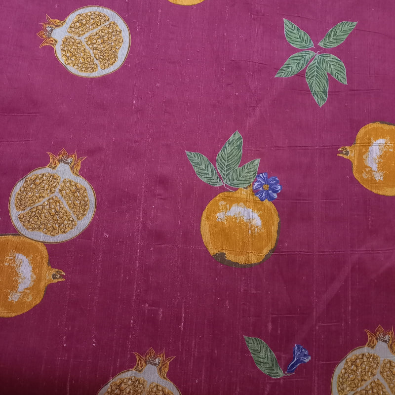 Pink Anar Motif Printed Raw Silk Fabric