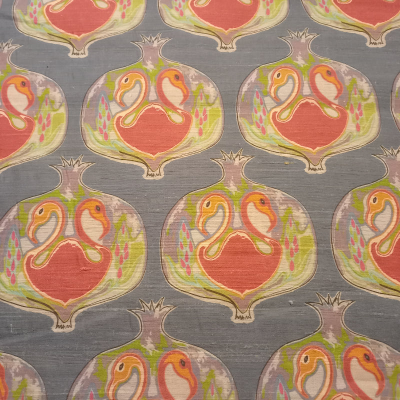 Steel Grey Anaar Motif Printed Dupion Silk Fabric