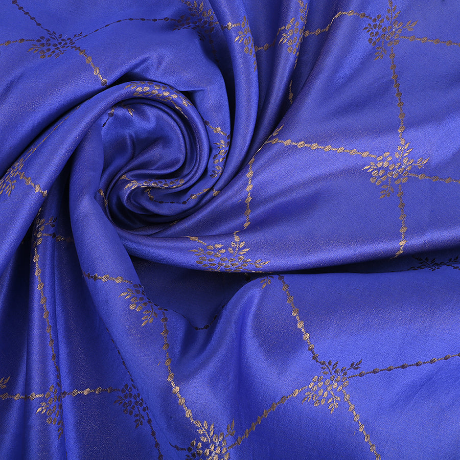 Berry Blue Banarasi Fabric With Jaal Weaving