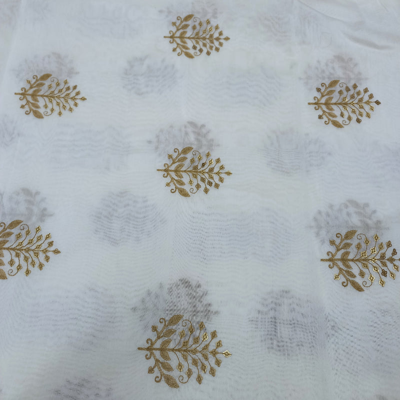 White Chanderi Embroidery Dyeable Fabric
