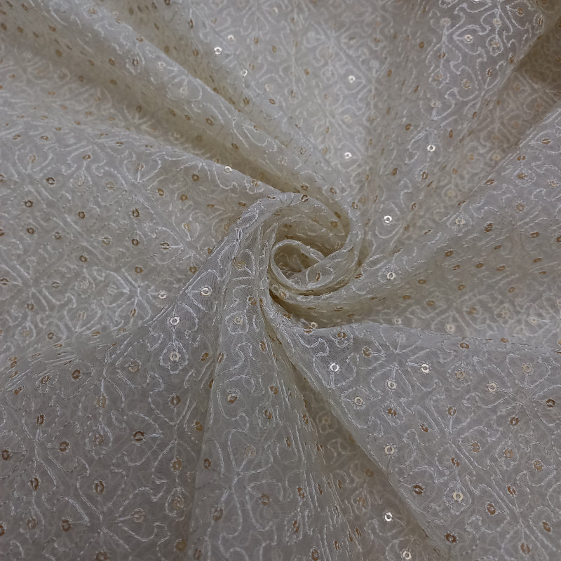 Dyeable White All Over Embroidered Organza Fabric