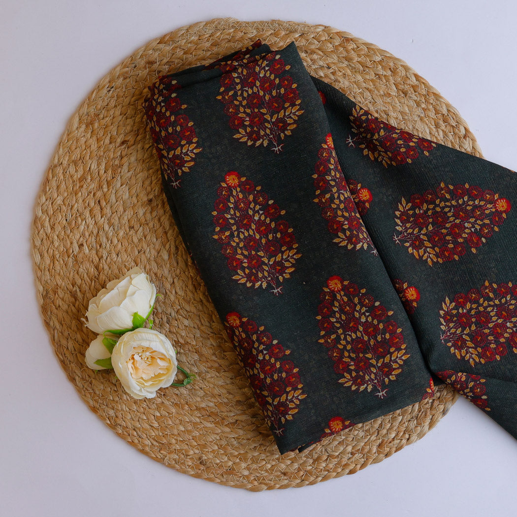 Lead Grey Chanderi Fabric With Floral Buttas