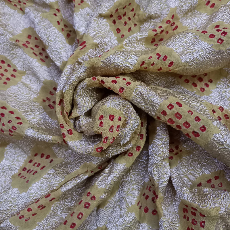 Saffron Yellow Bandhani And Floral Buttas Georgette Fabric