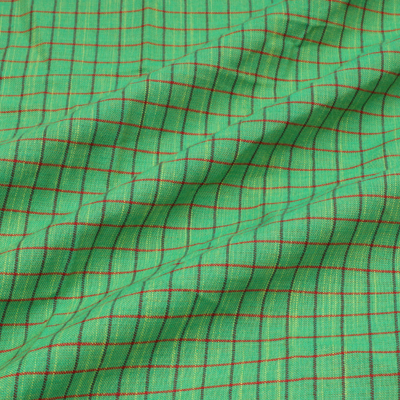 Fern Green Cotton Fabric With Checked Pattern