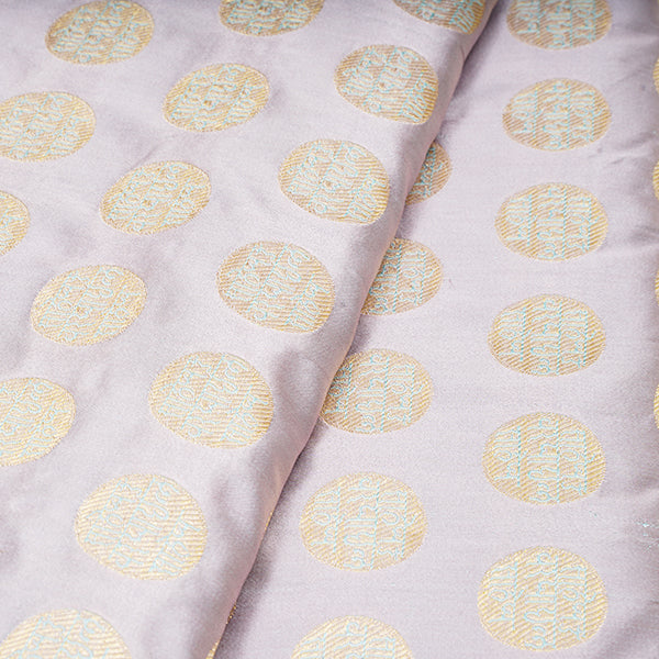 Pink Swan Banarasi Ektara Silk Handloom Fabric With Dot Motifs