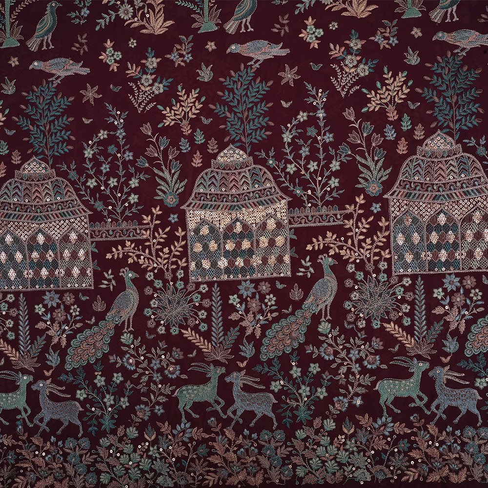 Maroon Embroidery Georgette Fabric