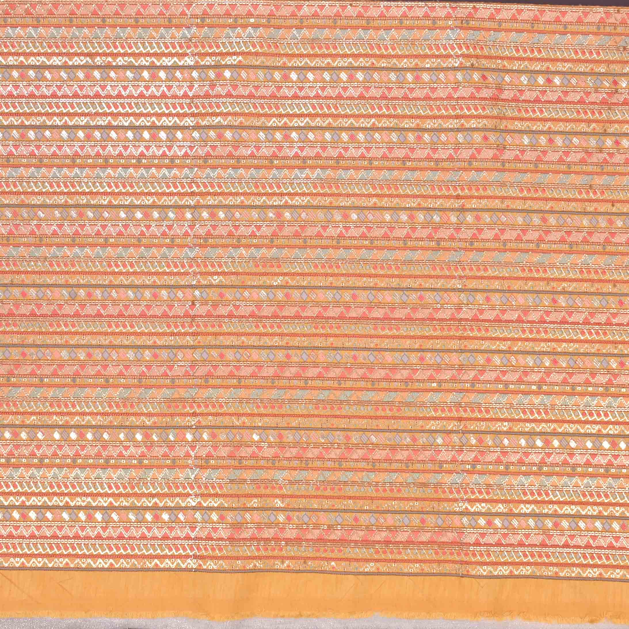 Buff Yellow Raw Silk Fabric With Embroidery