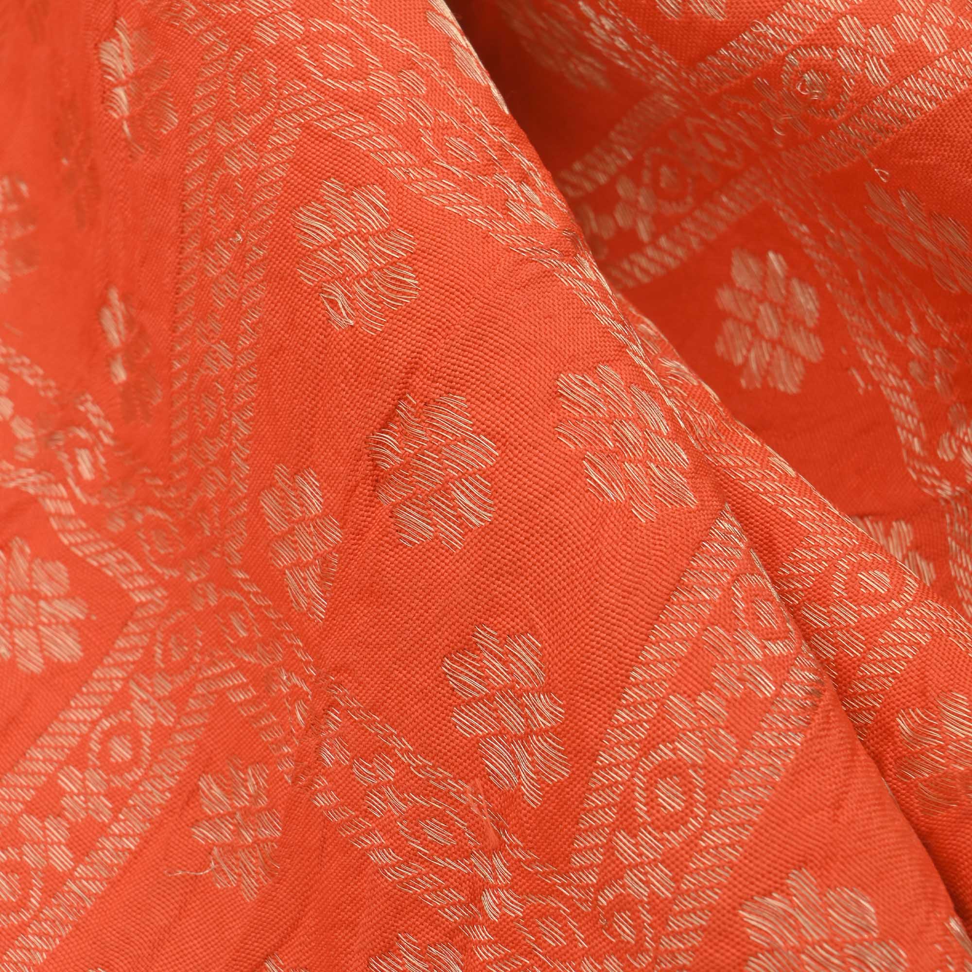 Orioles Orange Butti Checks Kanjivaram Fabric