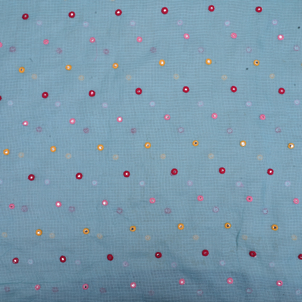 Uranian Blue Embroidery Kota Fabric