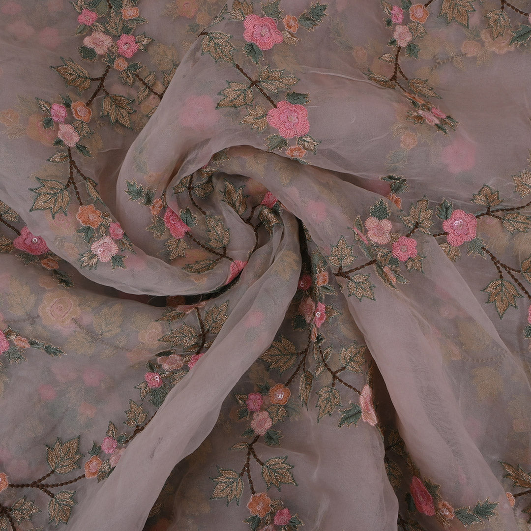 Pale Pink Thread Work Embroidery Organza Fabric
