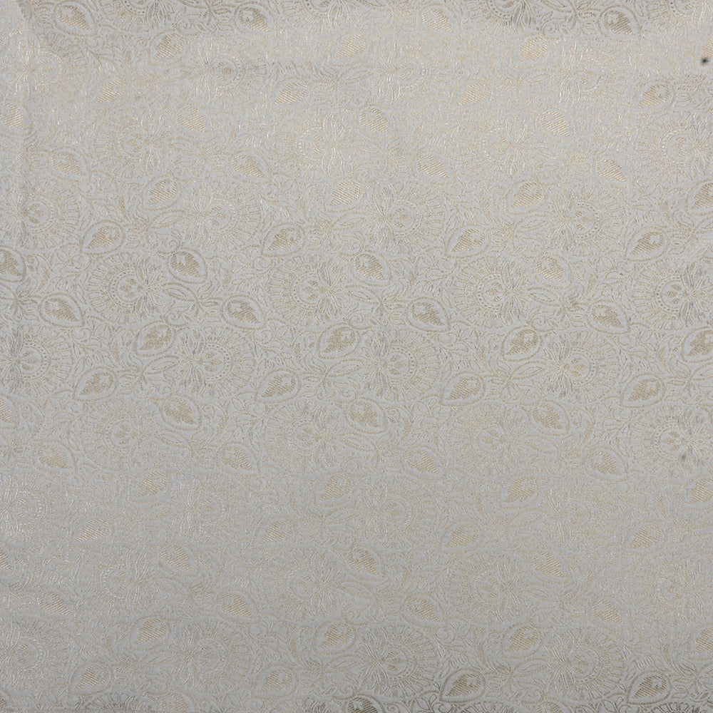 Ivory White Banarasi Fabric With Floral Jaal Weaving