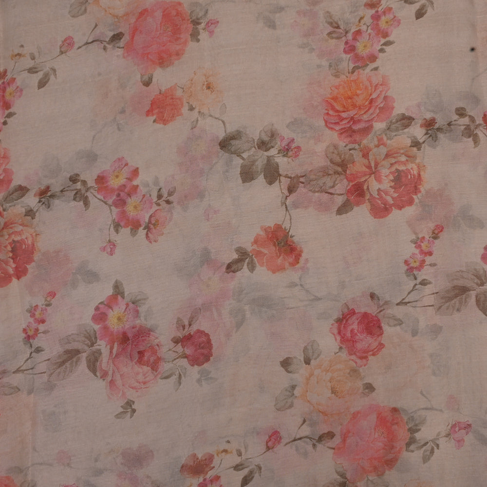 Alabaster White Floral Printed Organza Fabric