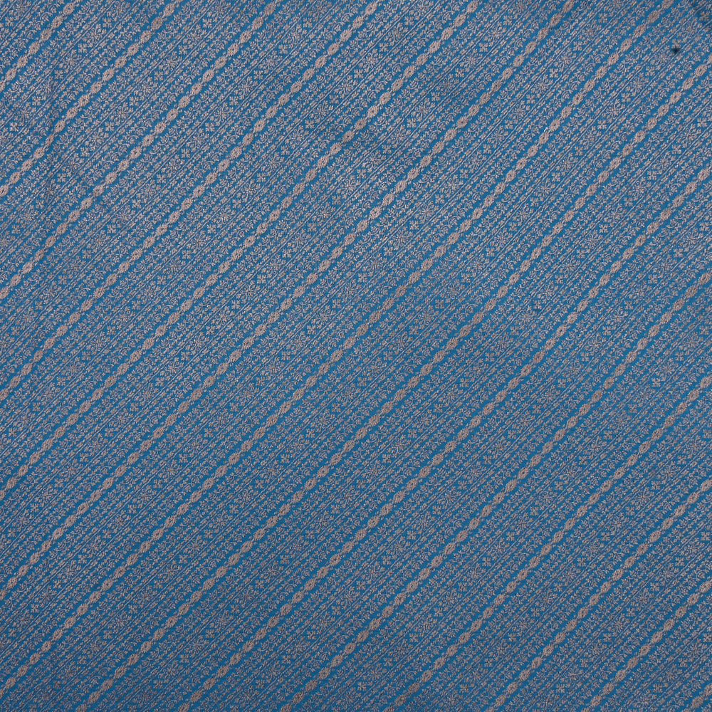 Bayern Blue Banarasi Fabric With Floral Weaving
