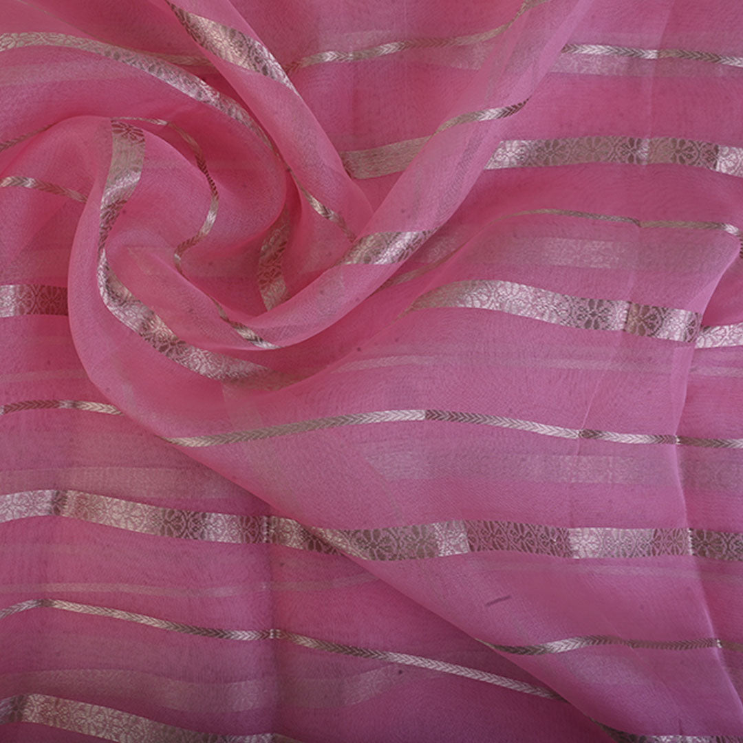 Baby Pink Organza Fabric With Stripes
