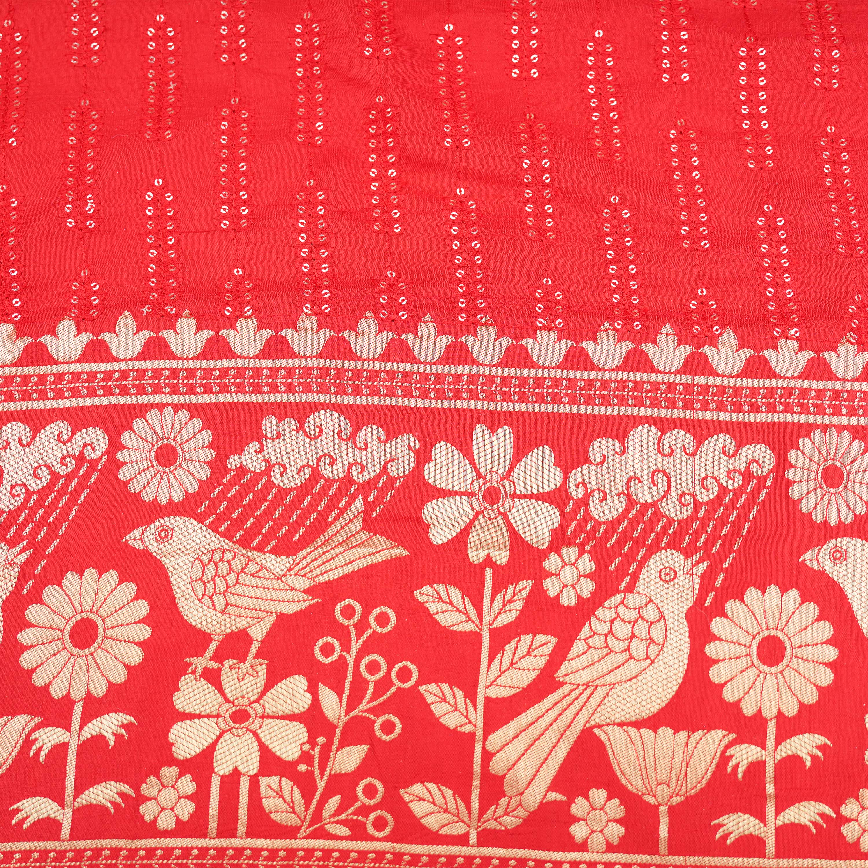Persian Red Kili Motif Border Embroidered Silk Fabric