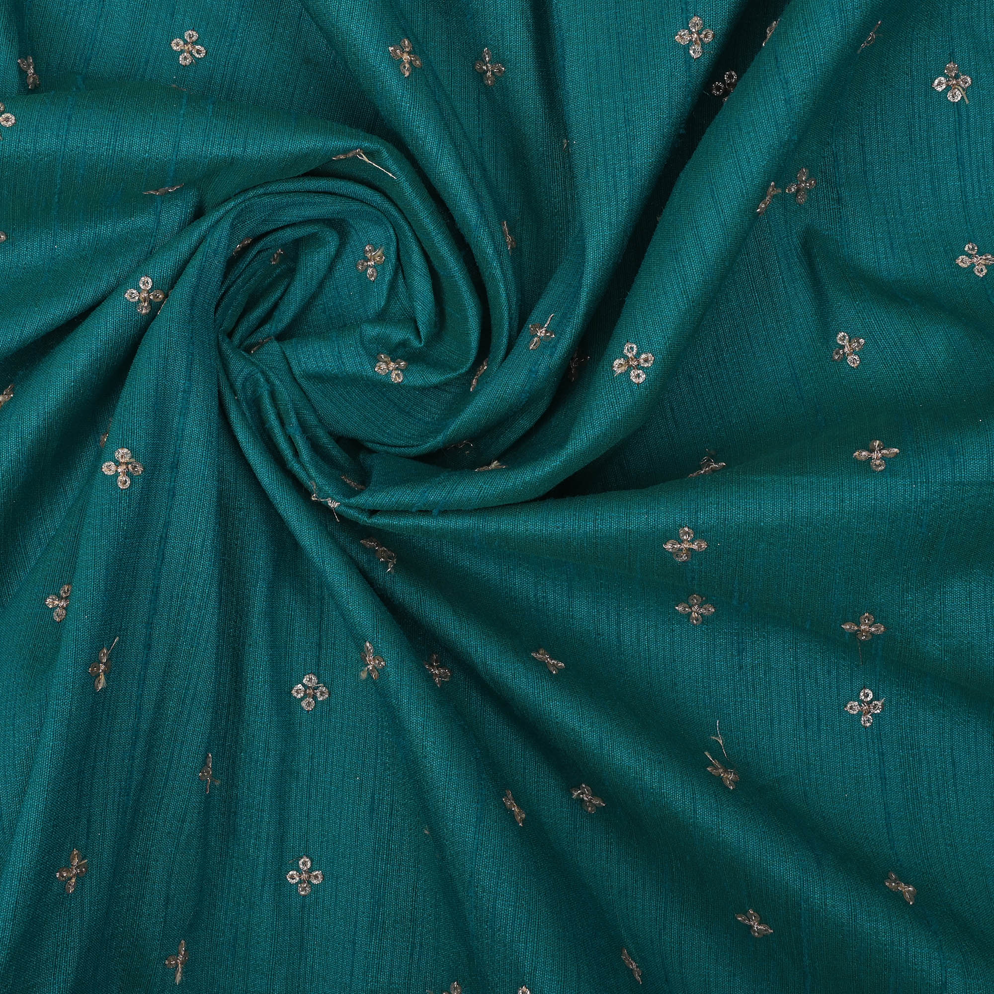 Munsell Green Embroidered Raw Silk Fabric