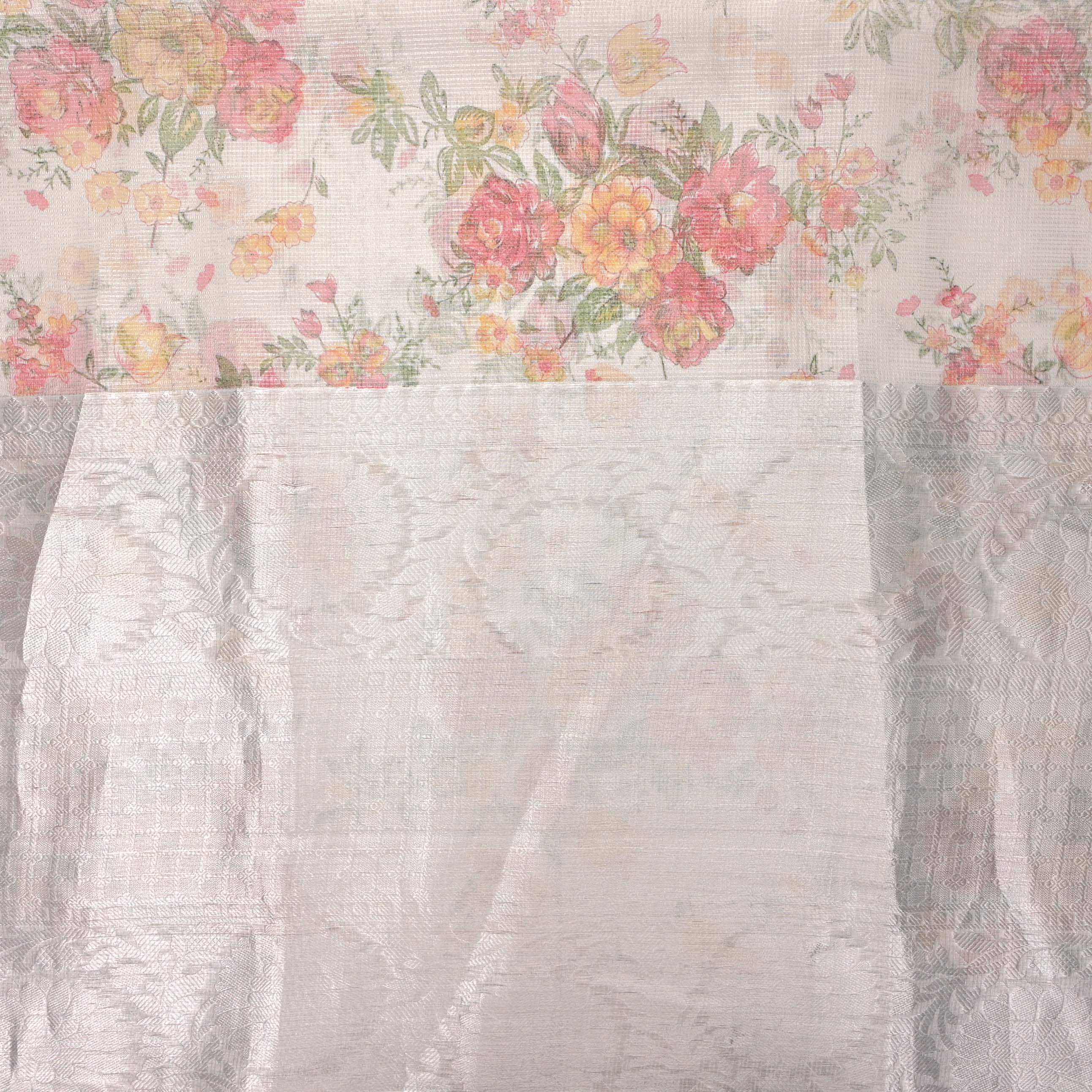 Vista White Printed Floral Tissue Fabric
