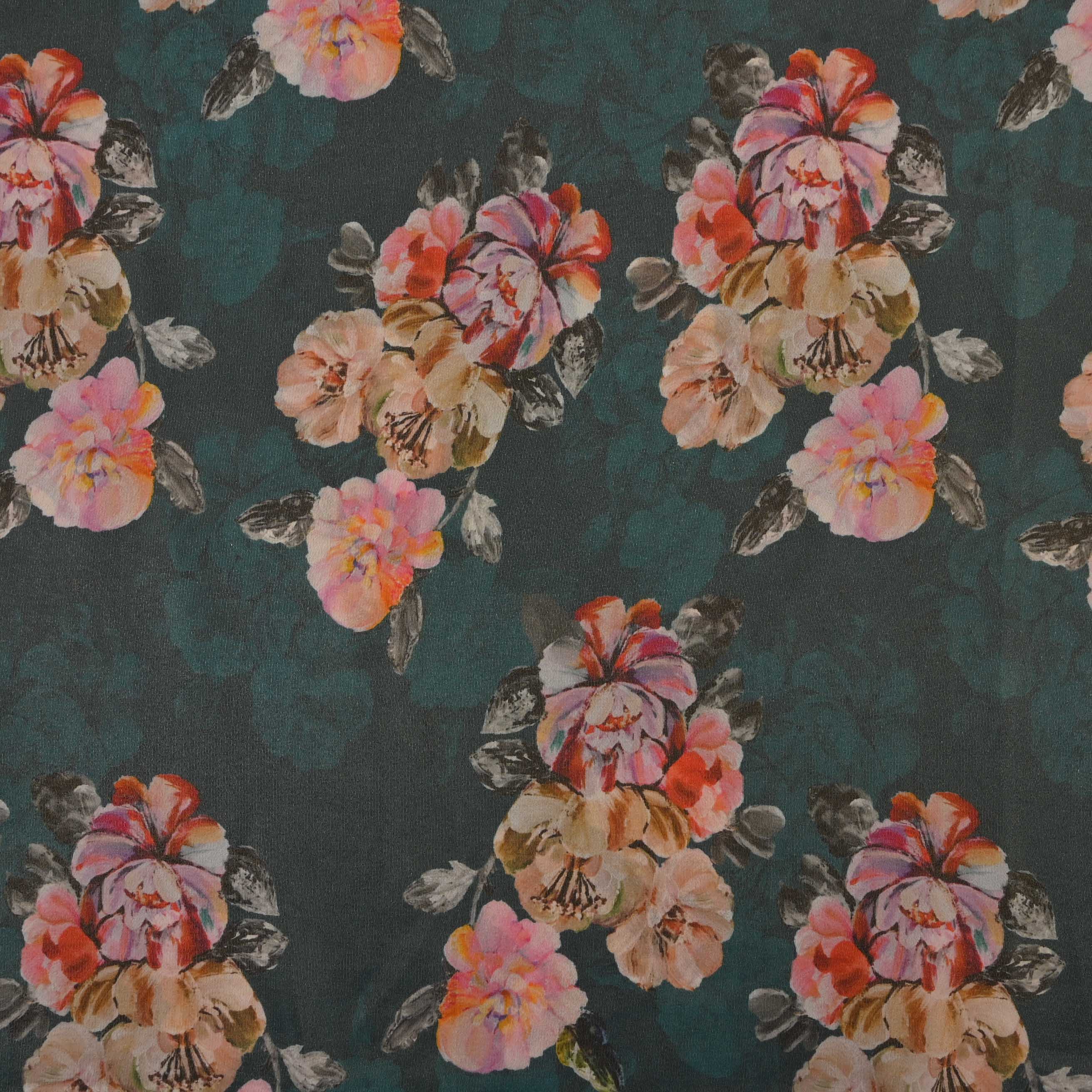 Medium Jungle Green Printed Tissue Floral Fabric