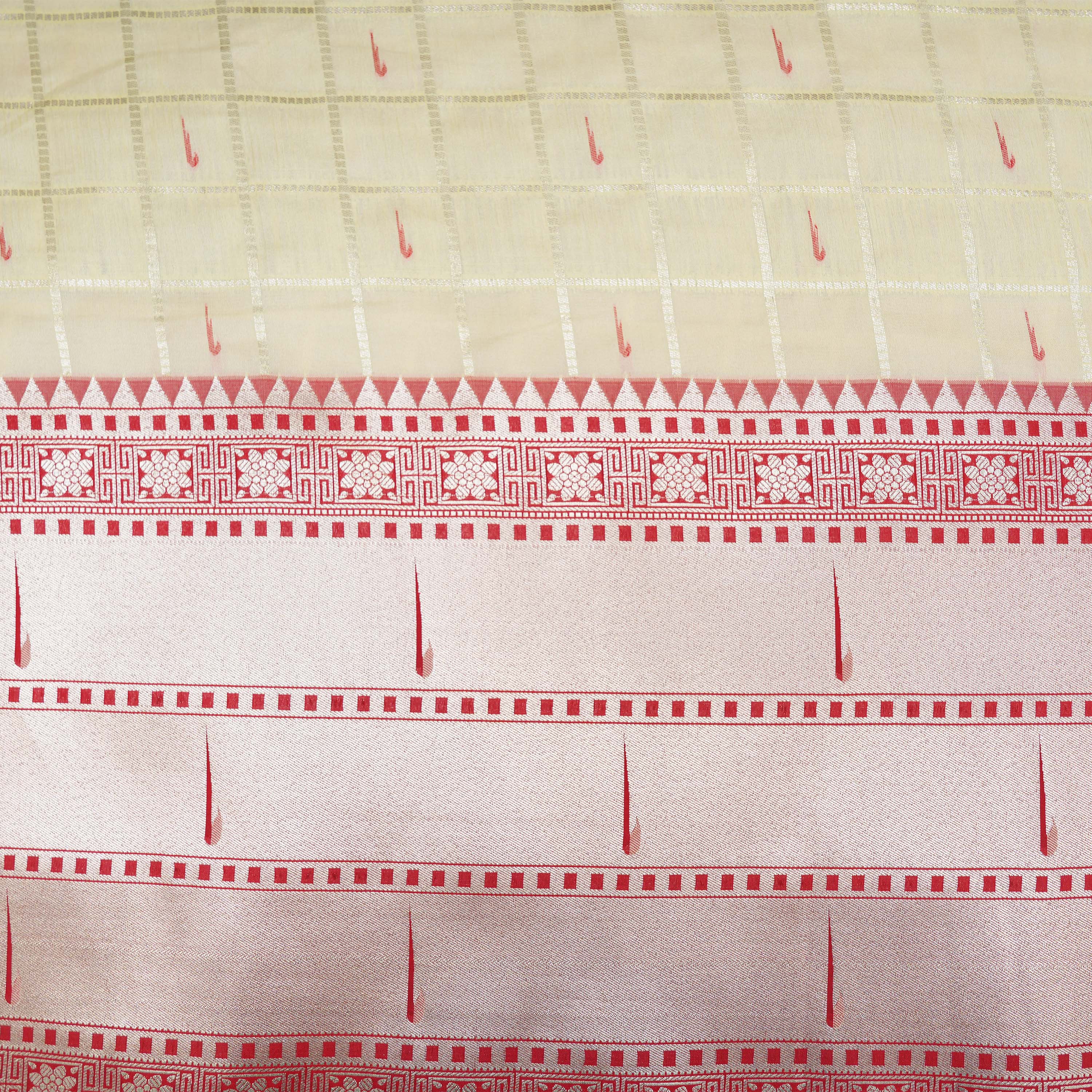 Pale Cream With Paithani Muniya Border On Jamawar Silk Fabric