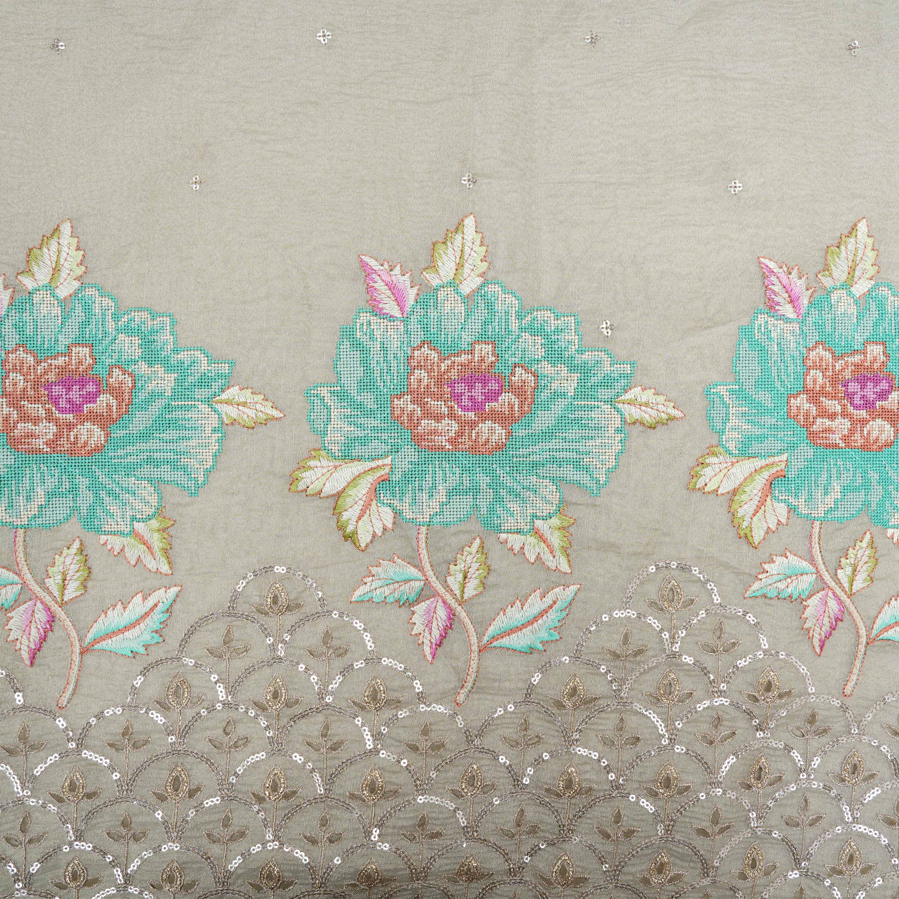 Heather Gray Embroidered Tissue Fabric