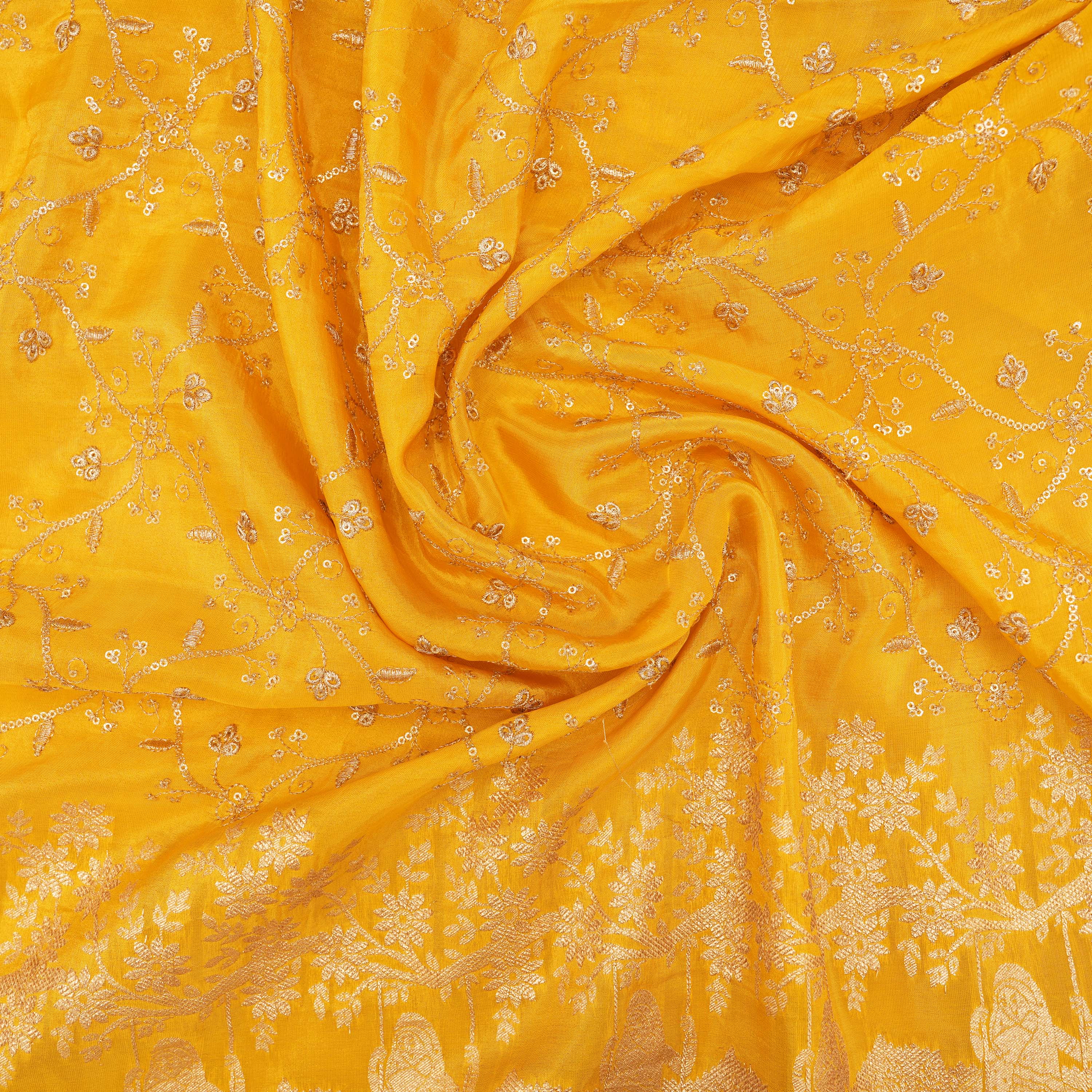 Watermelon Pink Zari Swing Motif On Tissue Fabric