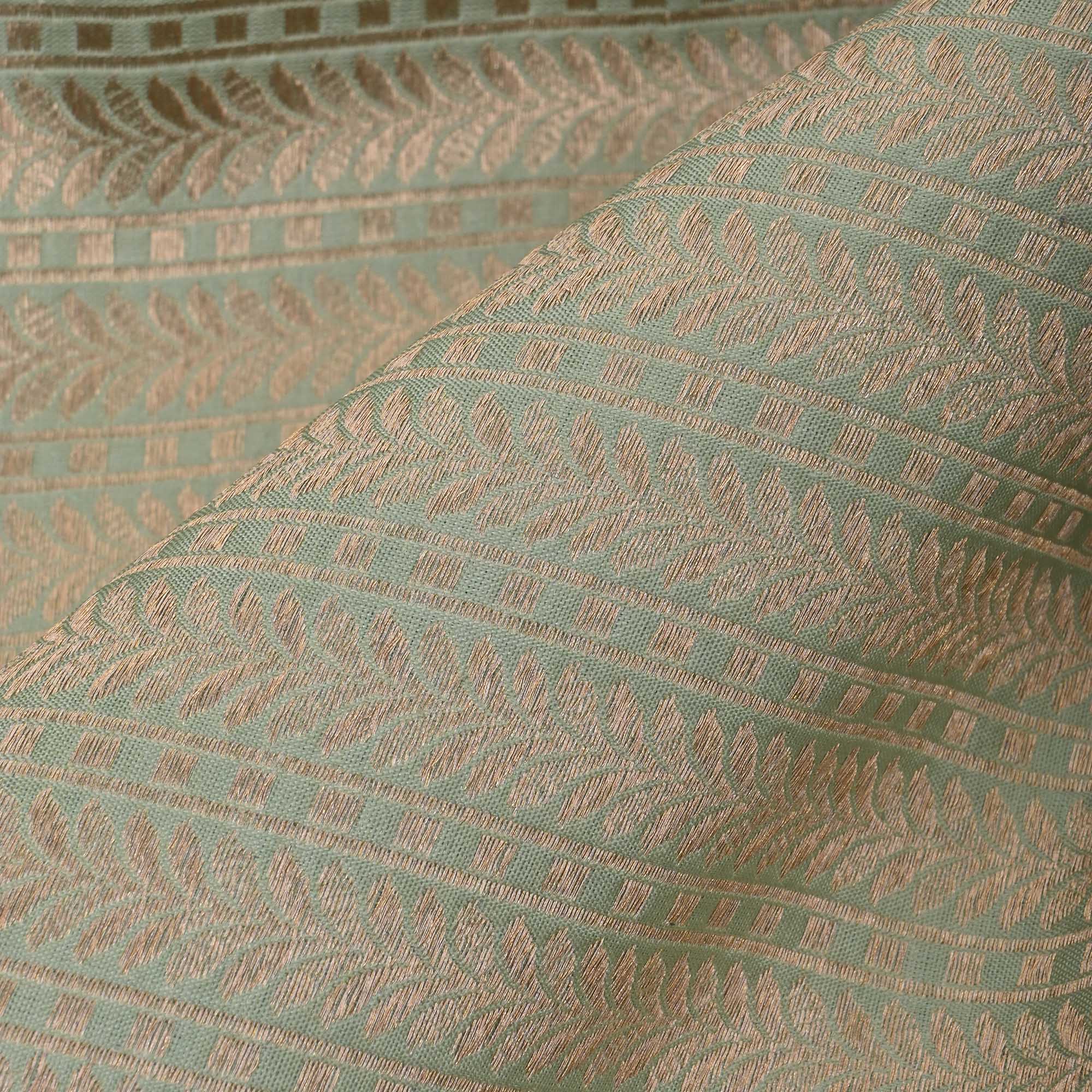 Turquoise Green Banarasi Striped Weave Fabric