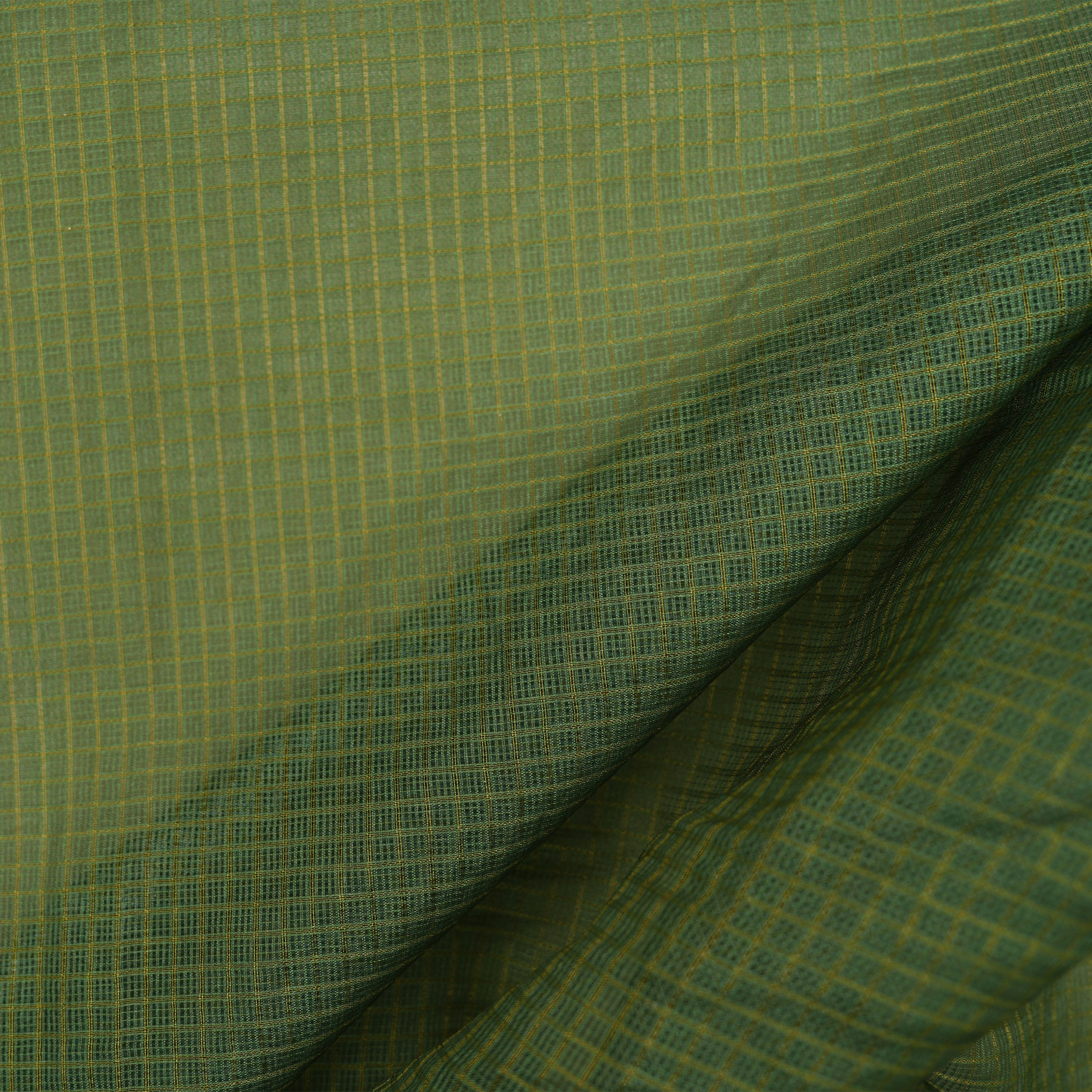 Hazel Green Checks And Kalamkari Contrast Border Kota Fabric