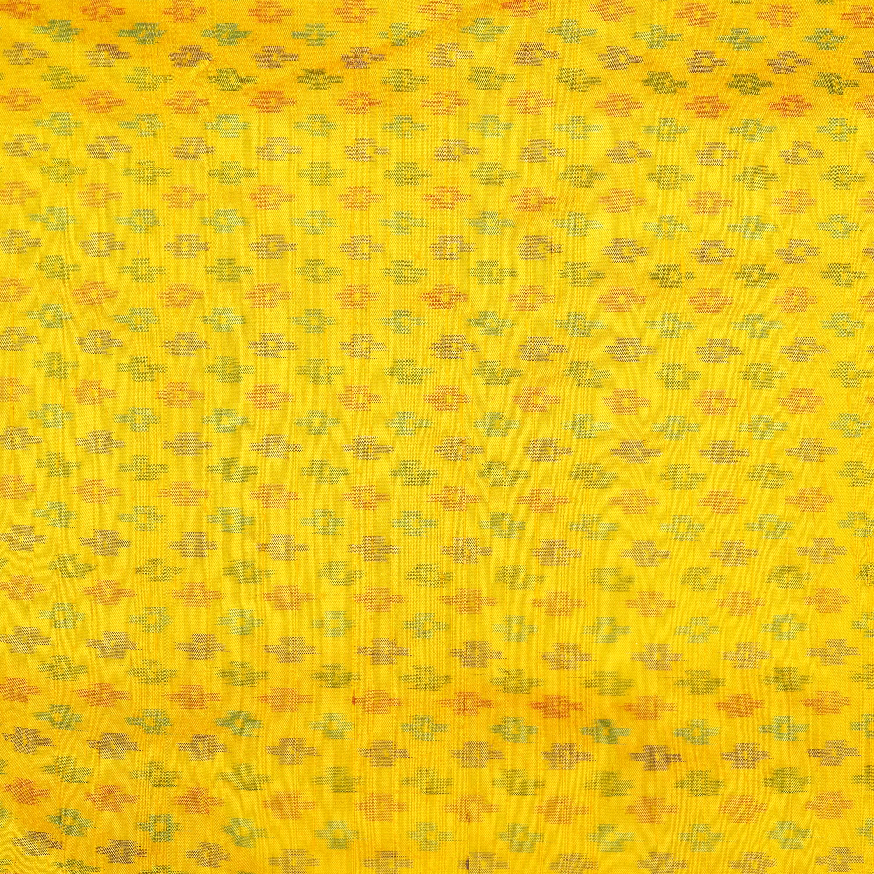 Pantone Yellow Patola Ikat Pattern Raw Silk Fabric