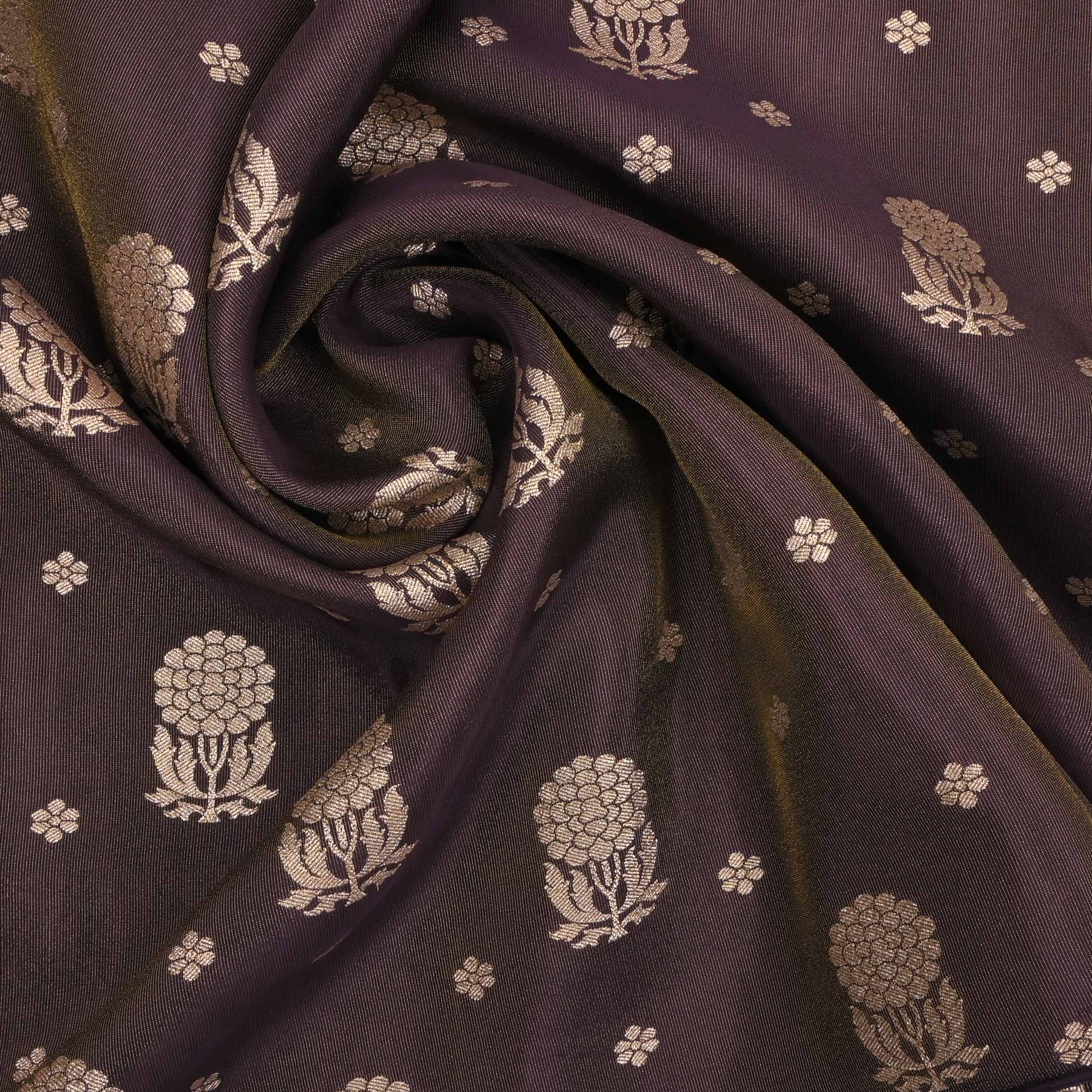 Deep Aubergine Jamawar Silk Fabric