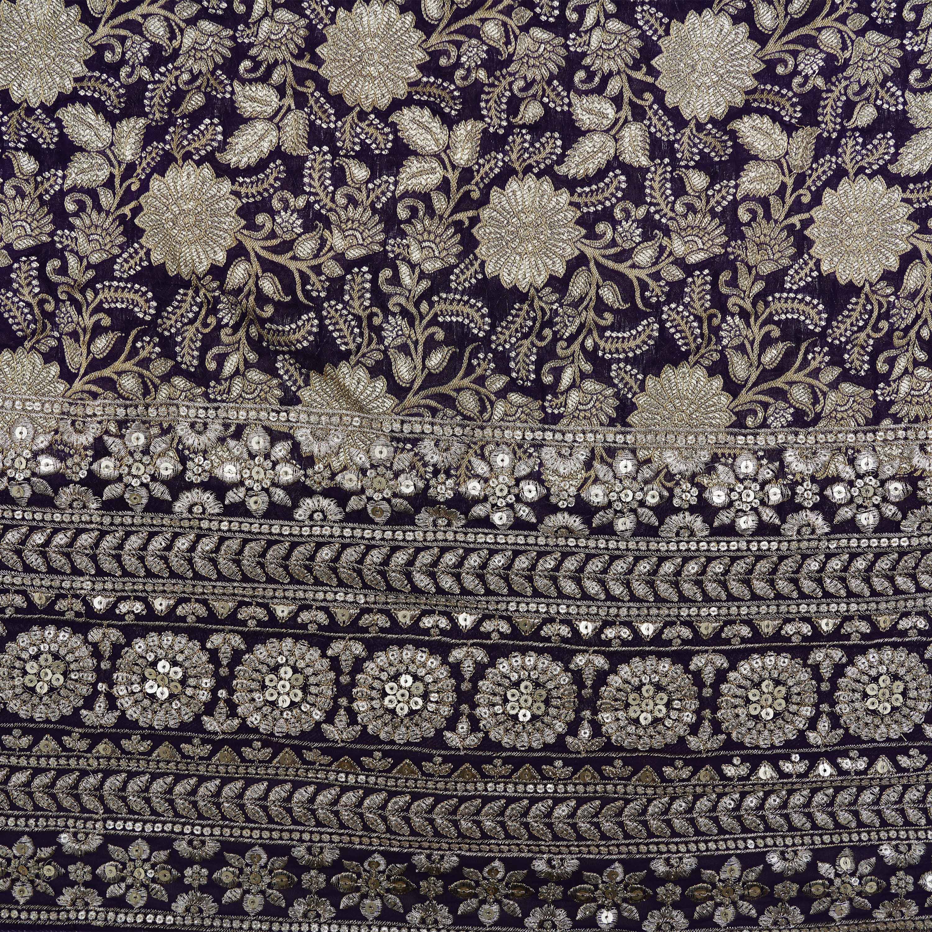 Woodsmoke Purple Floral Jaal Embroidered Georgette Fabric