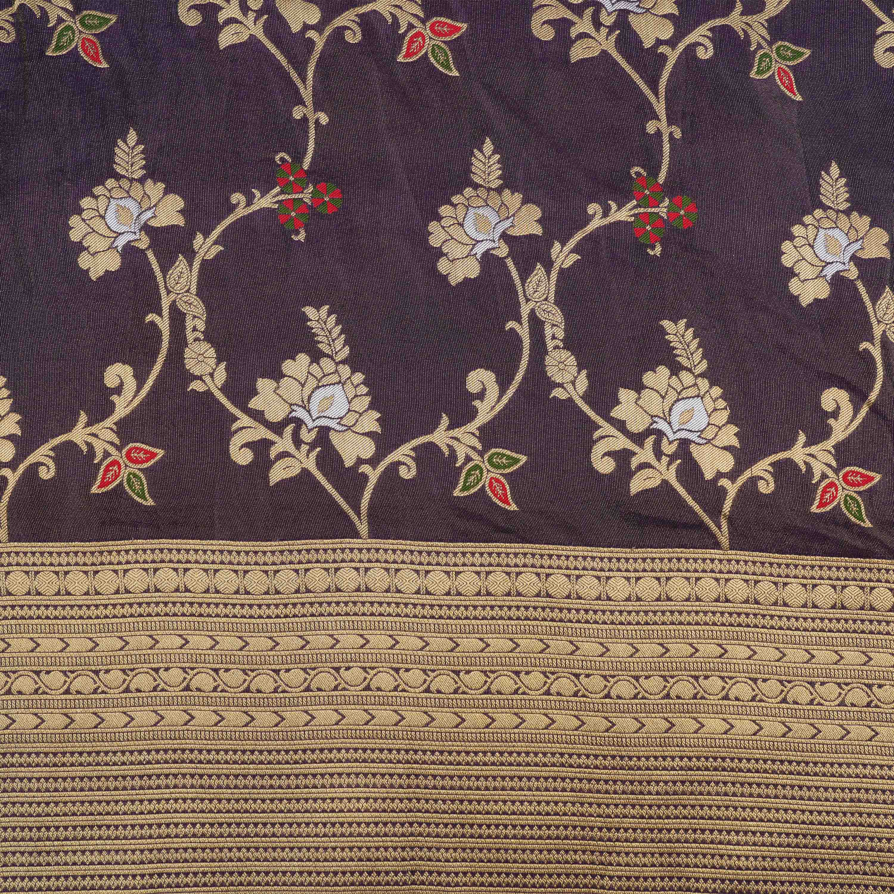 Ebony Purple Structured Floral Jaal Banarasi Tissue Fabric