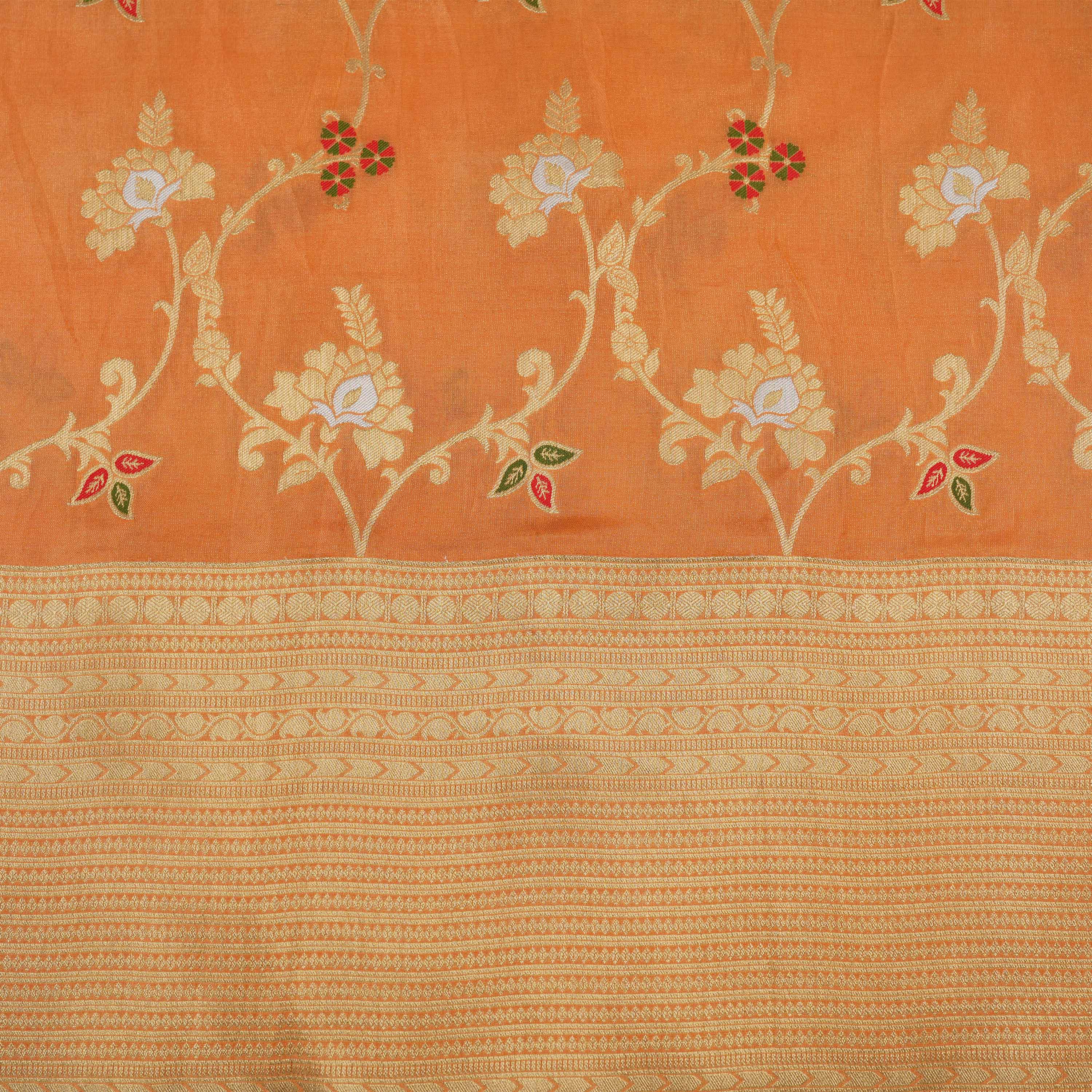 Brownish Orange Inricate Floral Banarasi Tissue Fabric