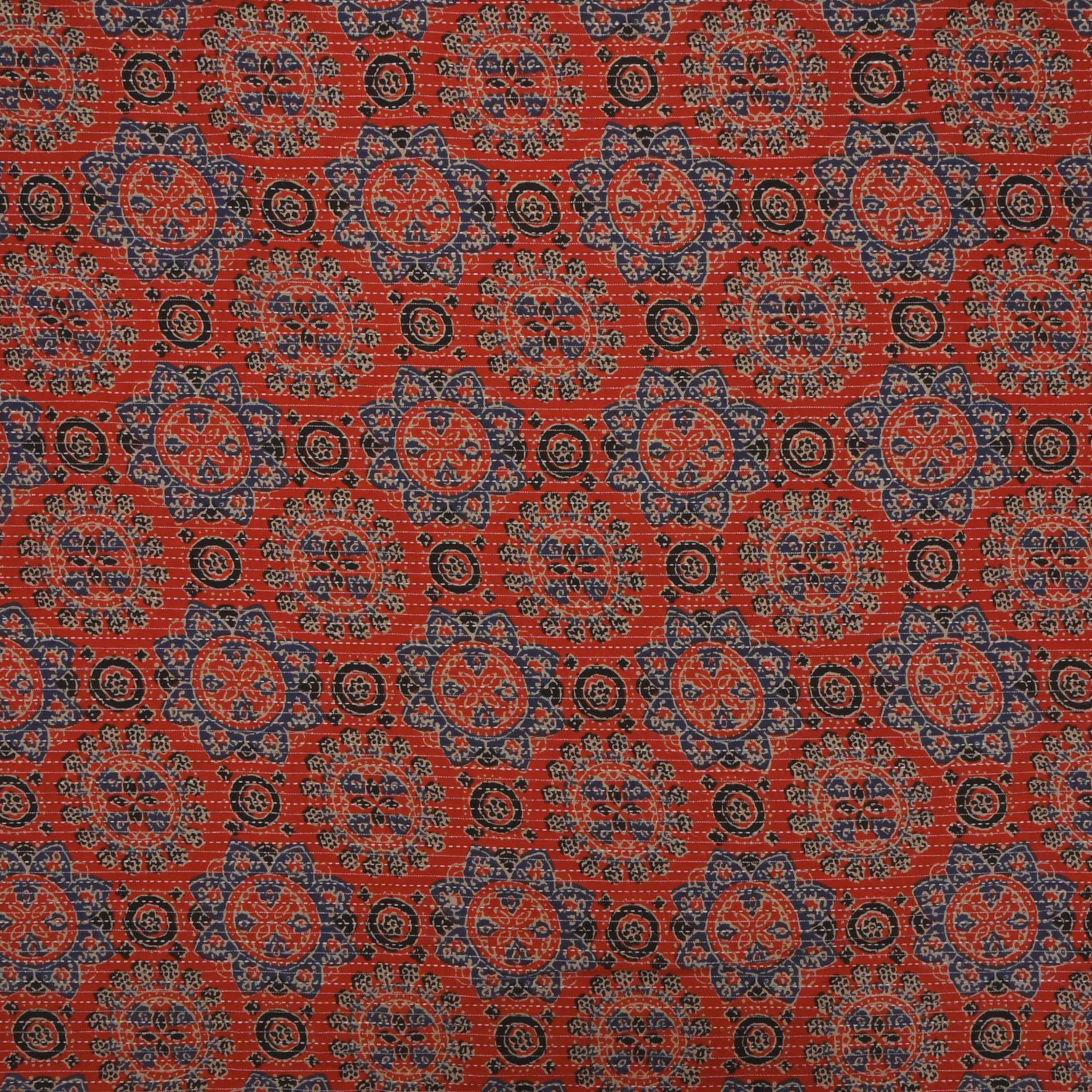 Rust Maroon Ajrakh Printed Cotton Fabric