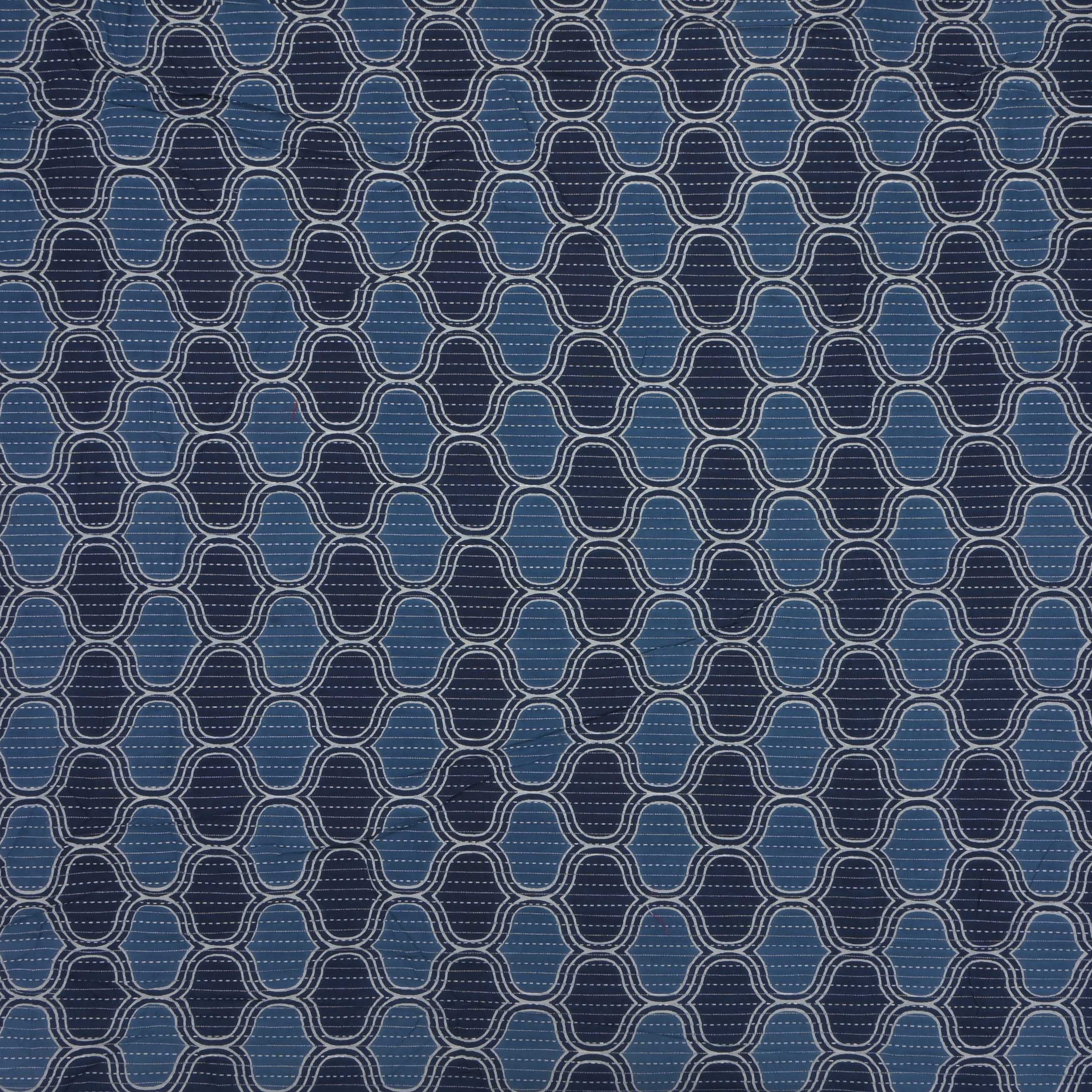 Marine Blue Ajrakh Printed Cotton Fabric
