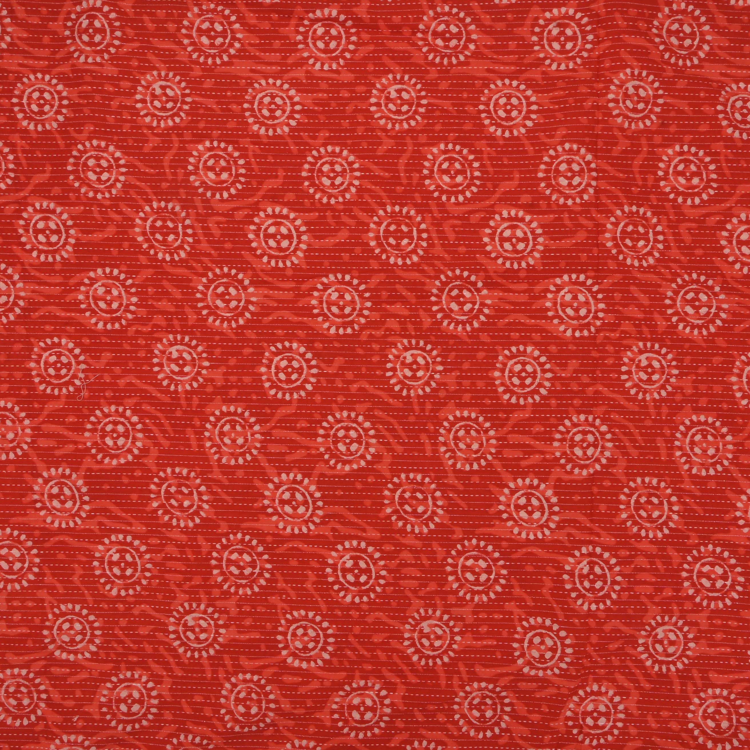 Vermillion Orange Ajrakh Printed Cotton Fabric