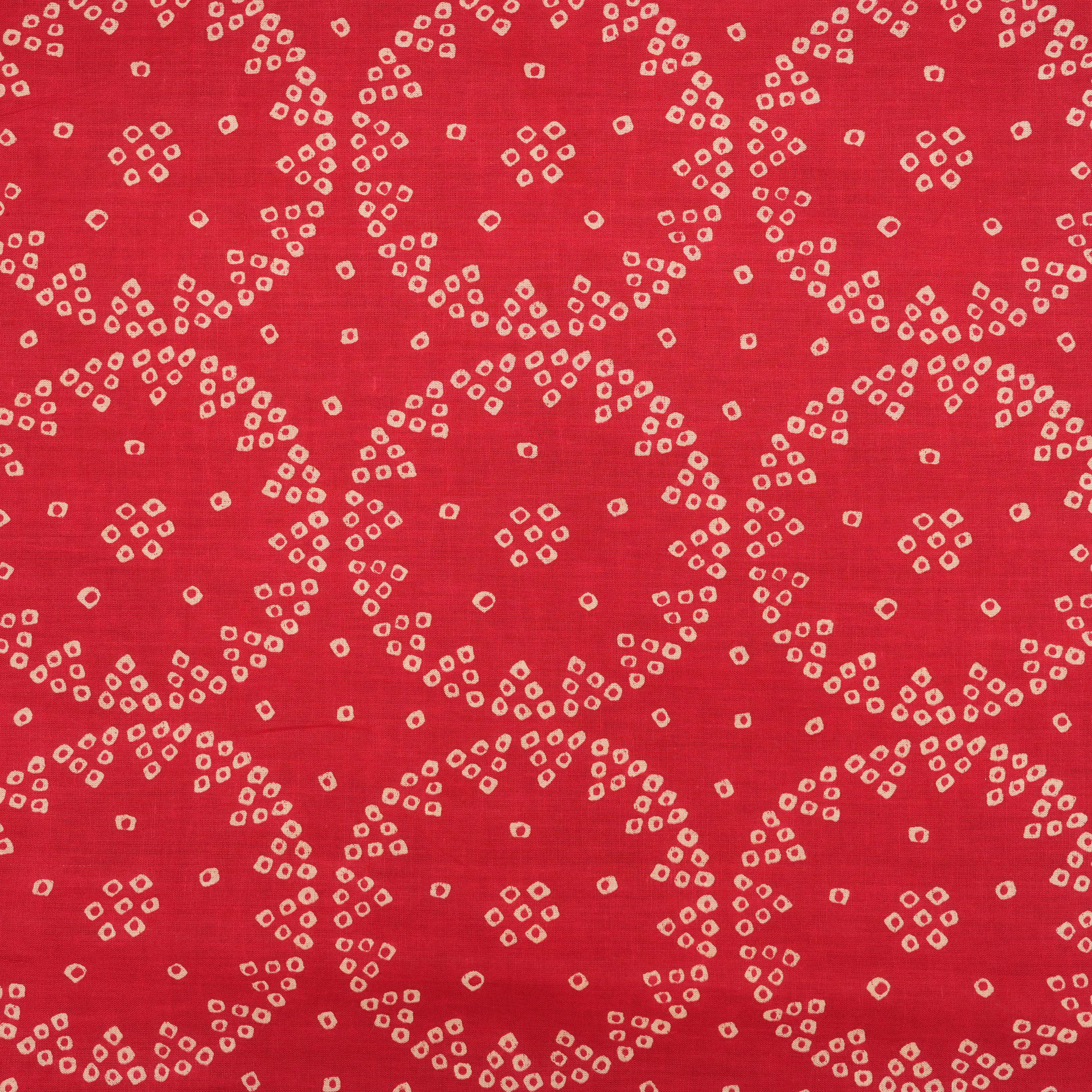 Cherry Red Printed Bandhani Cotton Fabric