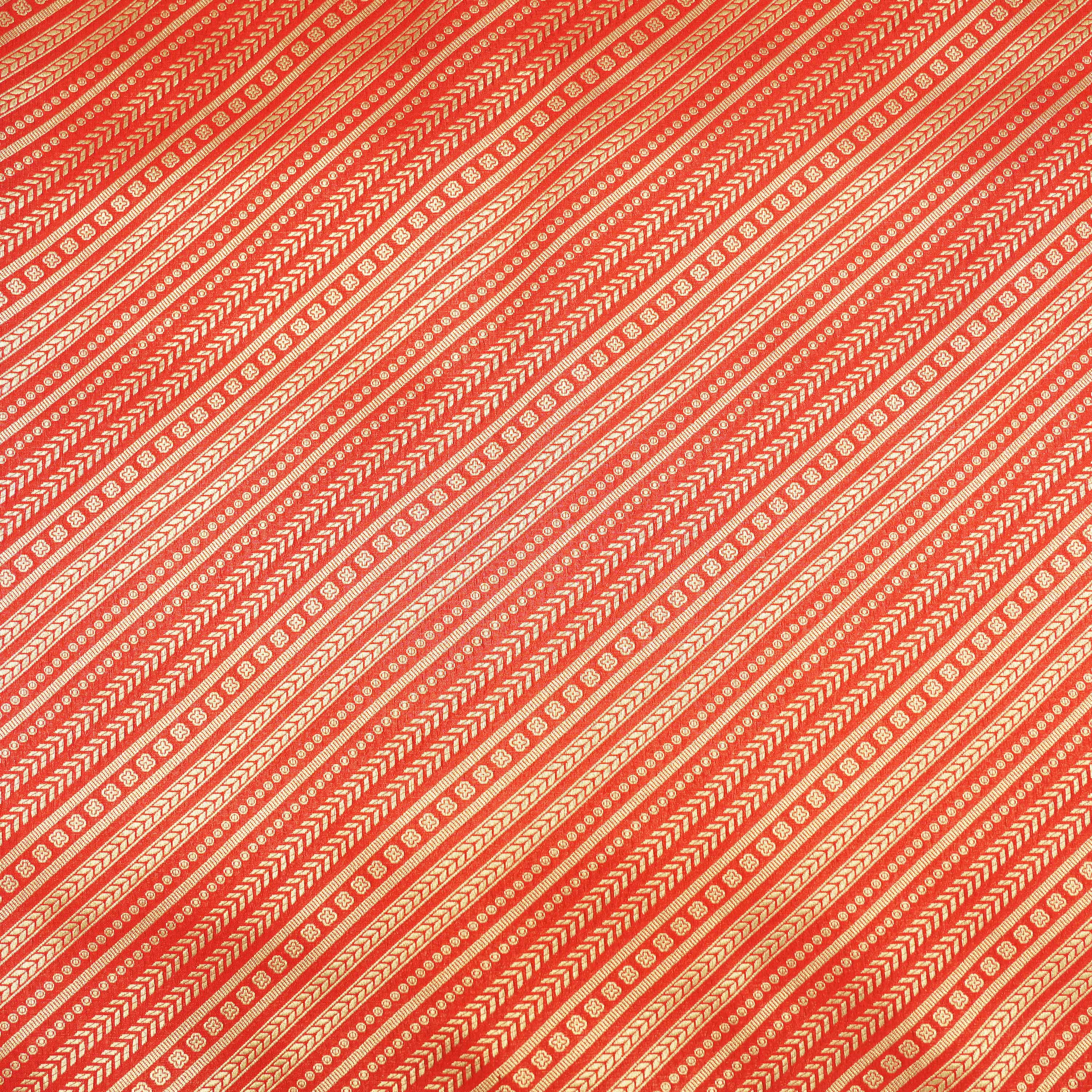 Brick Red Diagonal Embroidered Silk Fabric