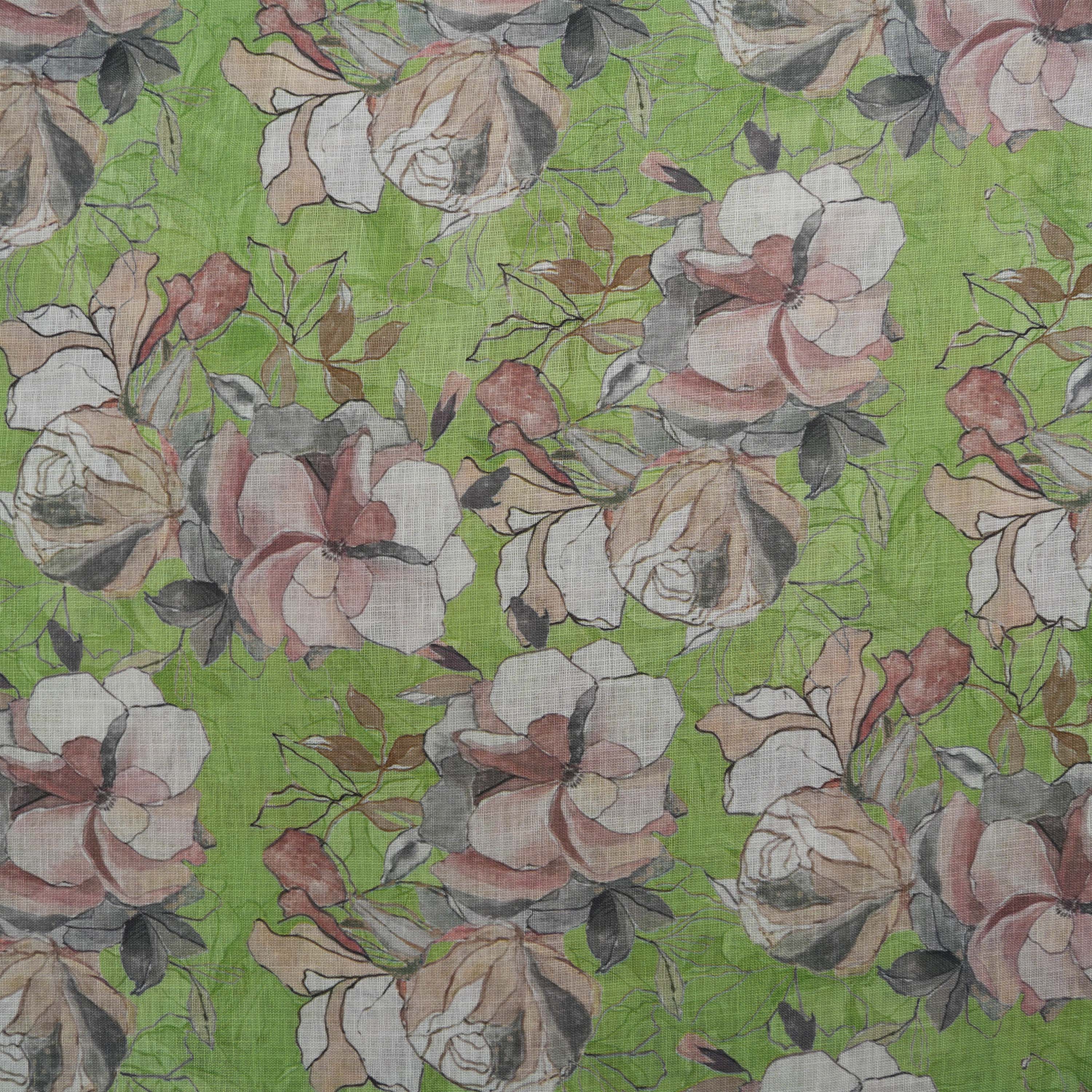 Swamp Green Multicolor Digital Floral Printed Linen Fabric