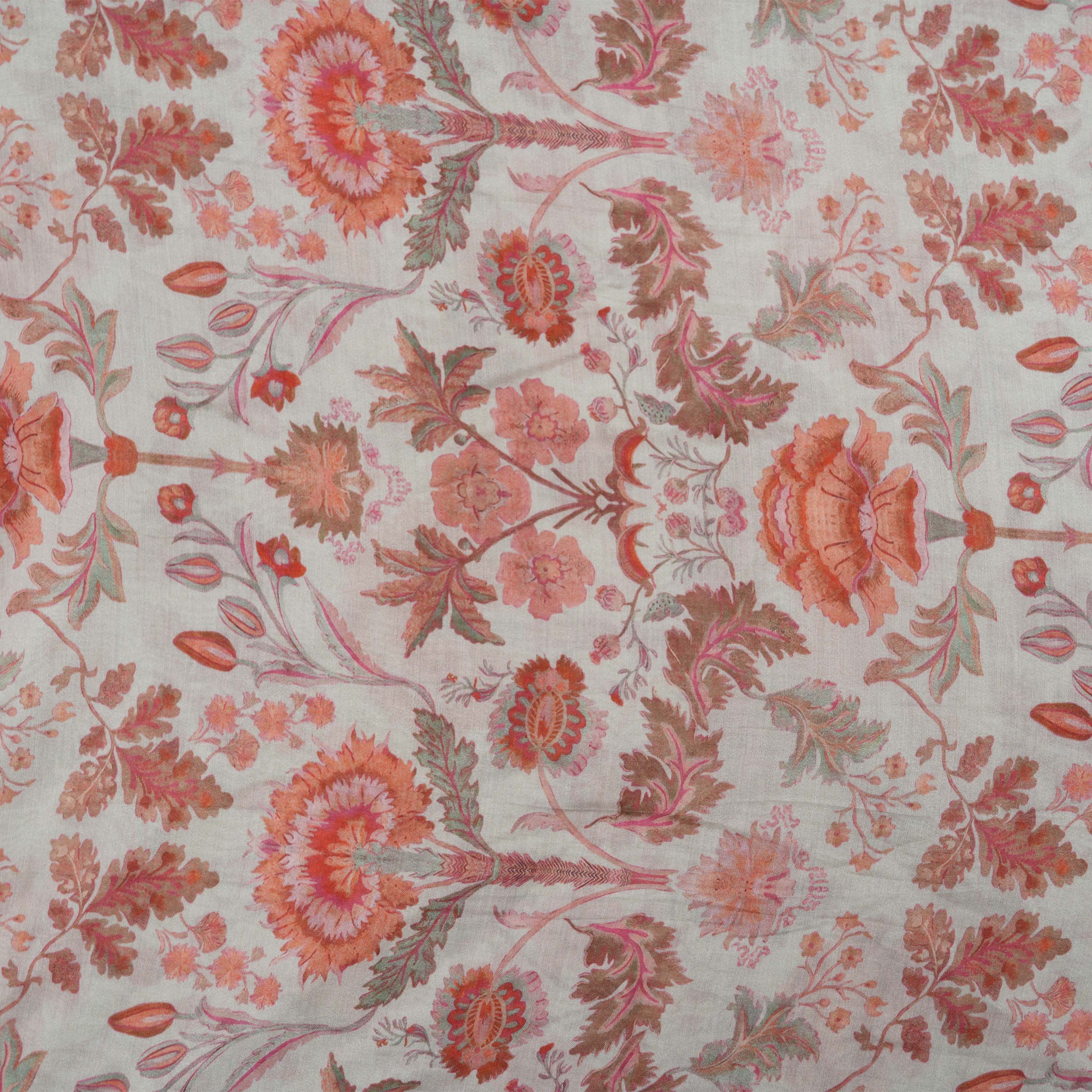 Coral Seed White Multicolor Floral Printed Chanderi Fabric