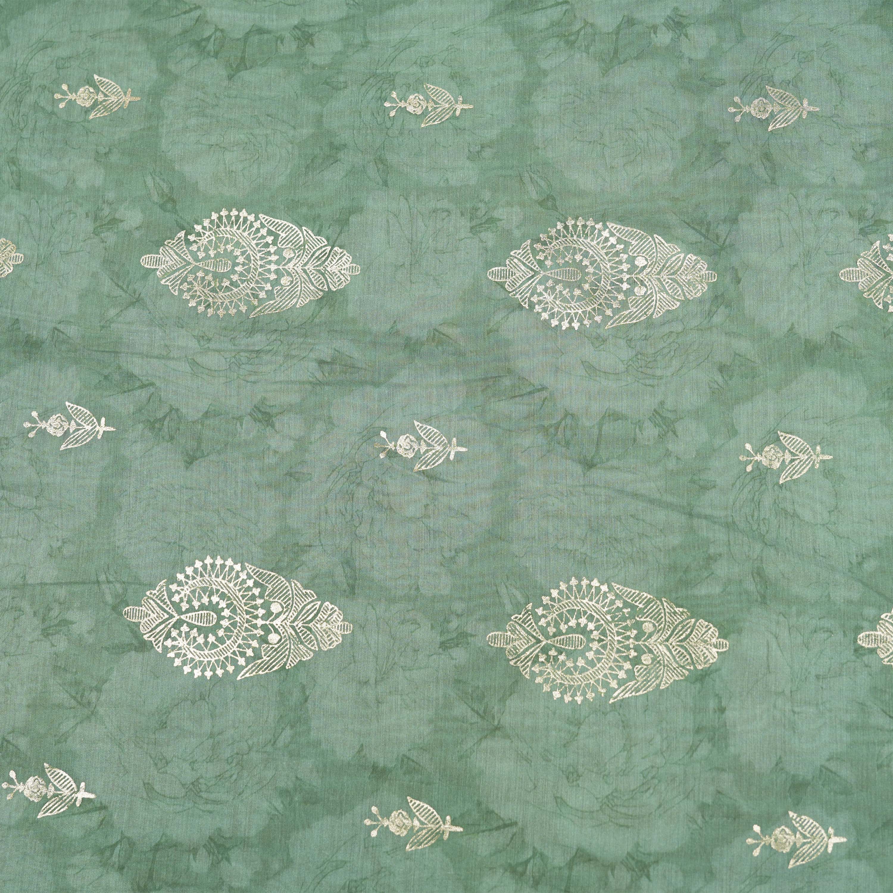 Sea Green Floral Foil Chanderi Fabric