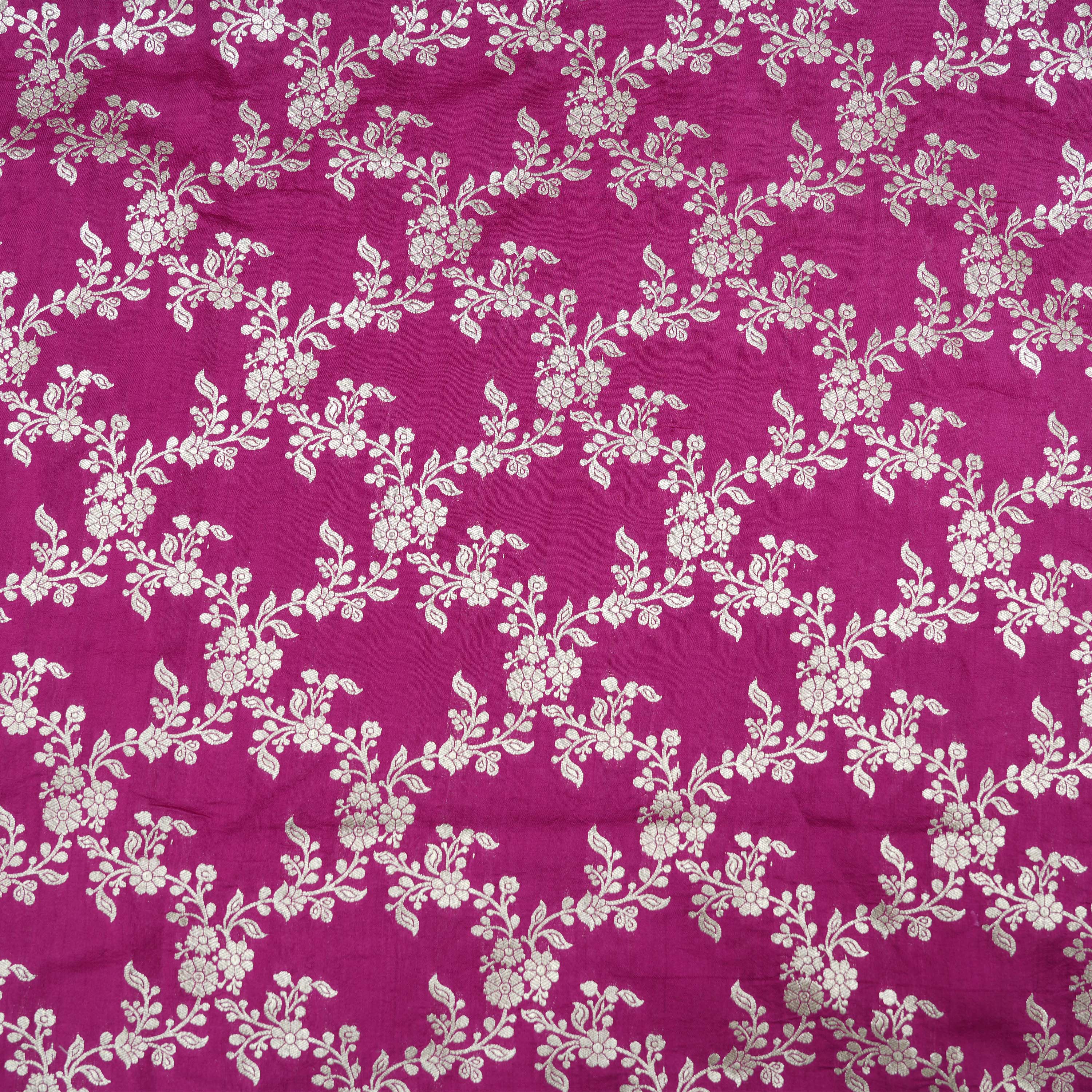 Rose Bud Cherry Pink Intricate Floral Jaal Jamwar Silk Fabric
