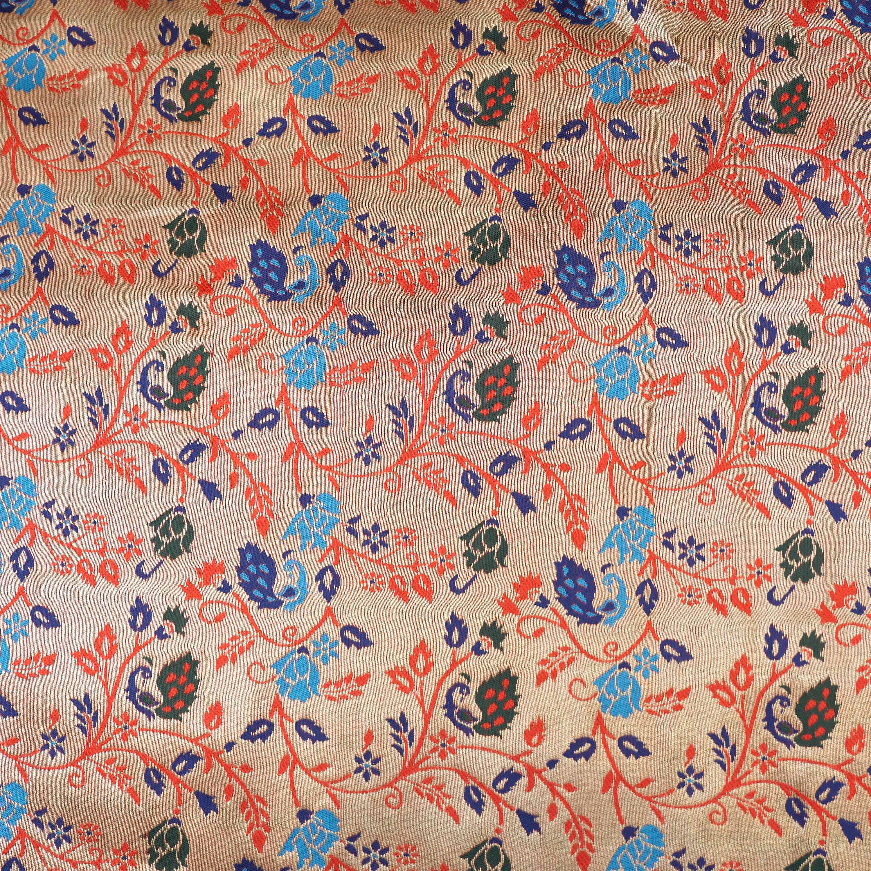 Golden Pink Colorful Floral Jaal Tissue Fabric