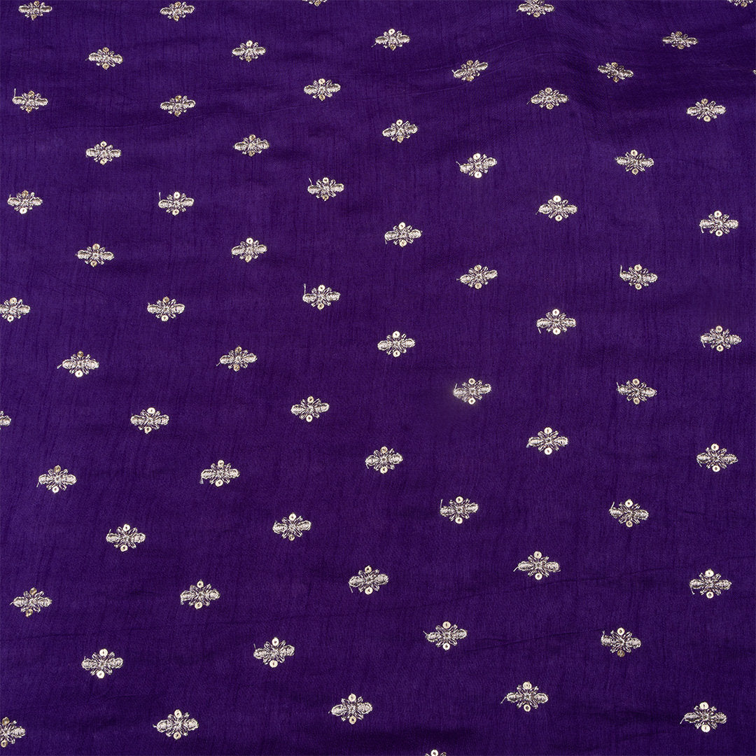 Purple Floral Embroidered Silk Fabric