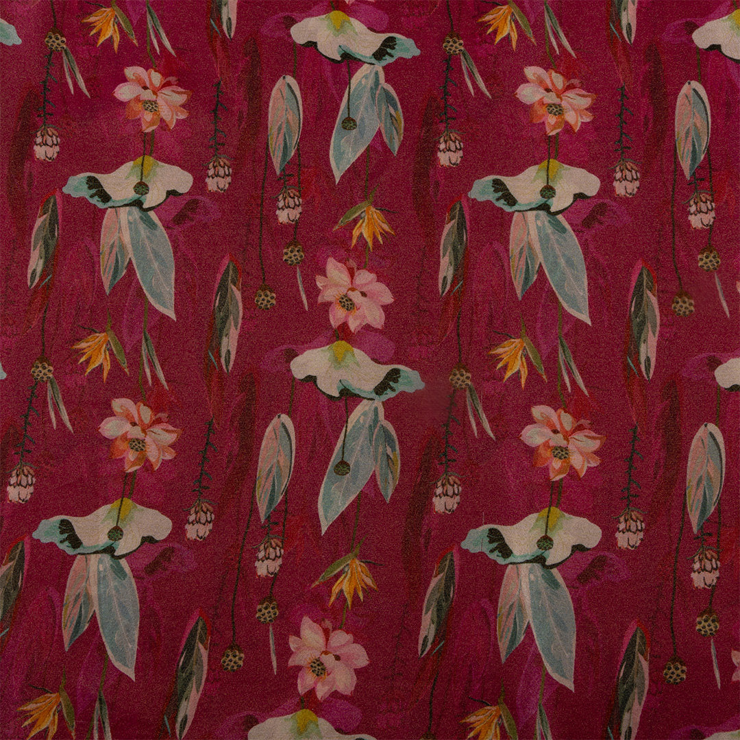 Amaranth Pink Digital Printed Floral Tissue Fabric