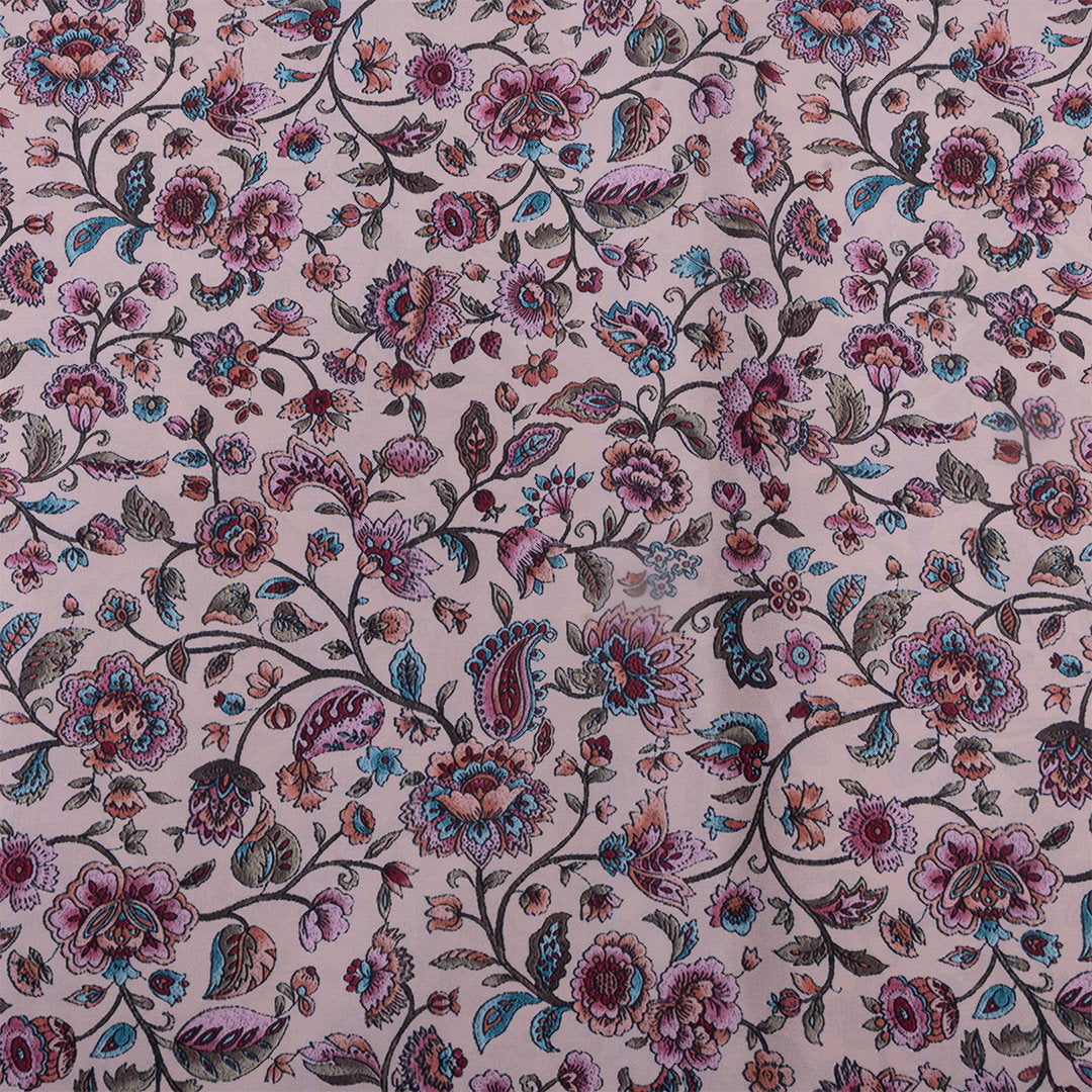 Off-White Lotus Printed Silk Fabric